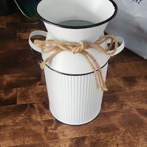 White Rustic Milk Can Vase
